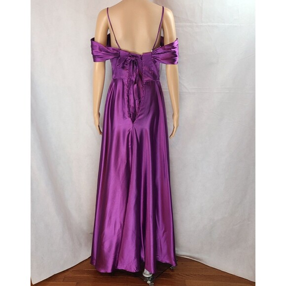 New Bridesmaid (4) Purple Satin Drape Sleeve with Spaghetti Strap Maxi Dress - Picture 6 of 9